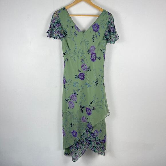 Vintage 90s y2k Eva Blue Green Purple Fairy Whimsy Floral Midi Dress Size Small - Picture 3 of 13
